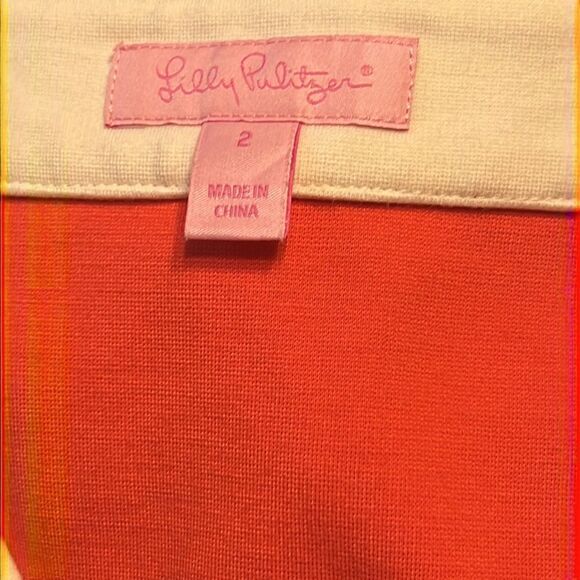 Lilly Pulitzer Coral Shift Dress with White Trim and Front Pockets - Size 2 - Picture 9 of 12